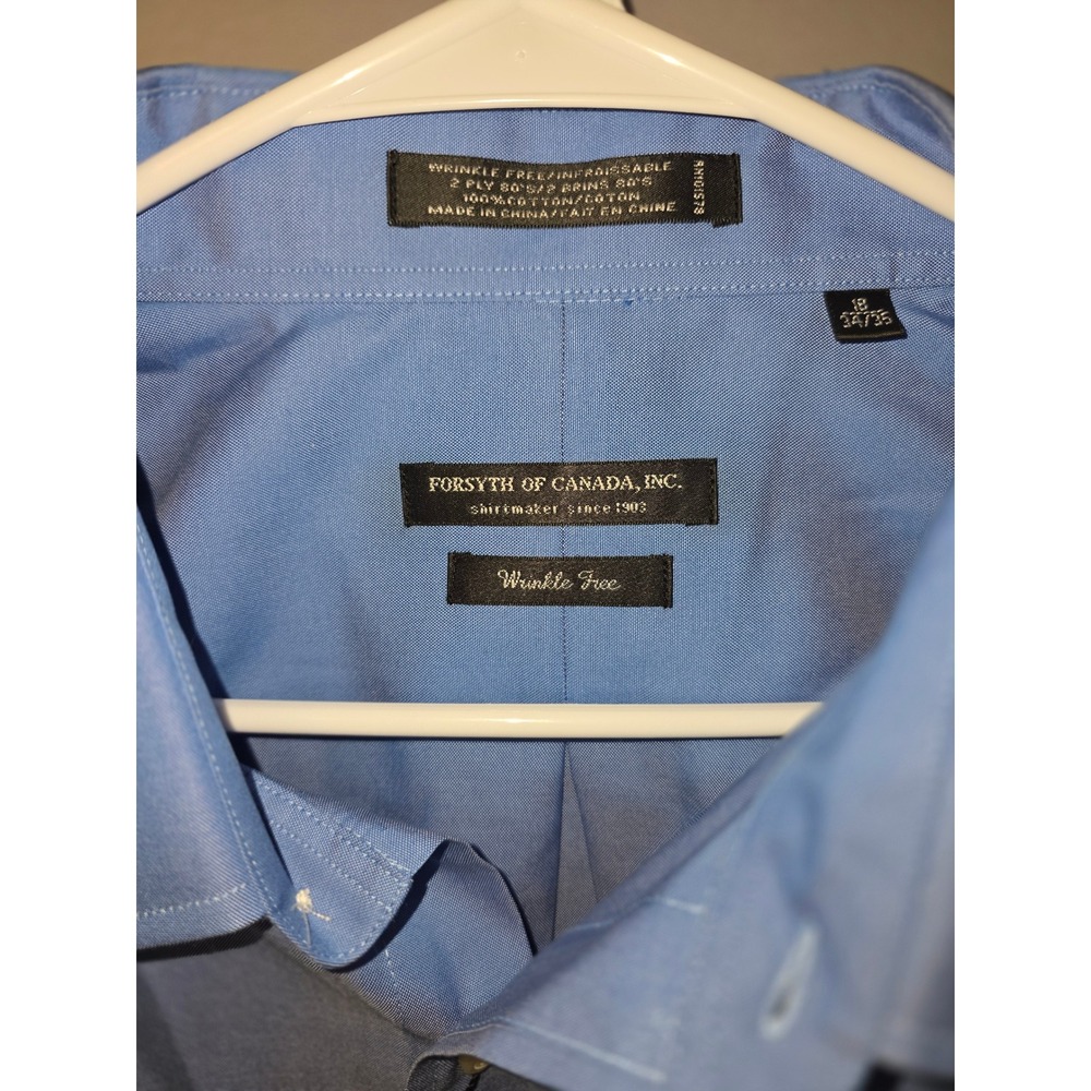 Forsyth of Canada Mens Blue Wrinkle Free Cotton Dress Shirt 18 34/35 Yale Logo